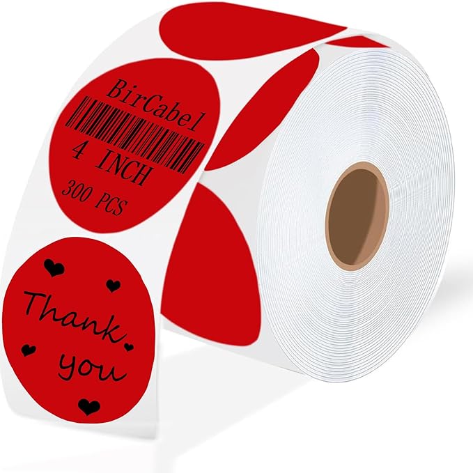 4 Inch Large Red Circle Thermal Labels, Self-Adhesive Round Inventory Stickers by BriCabel