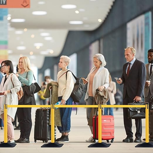 4-Pack 36" Yellow Crowd Control Stanchions, Heavy-Duty Rubber Rectangular Base - Image 8