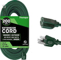 Green Outdoor Extension Cord 200 FT- 16/3 SJTW Weatherproof Extra Long by Thonapa