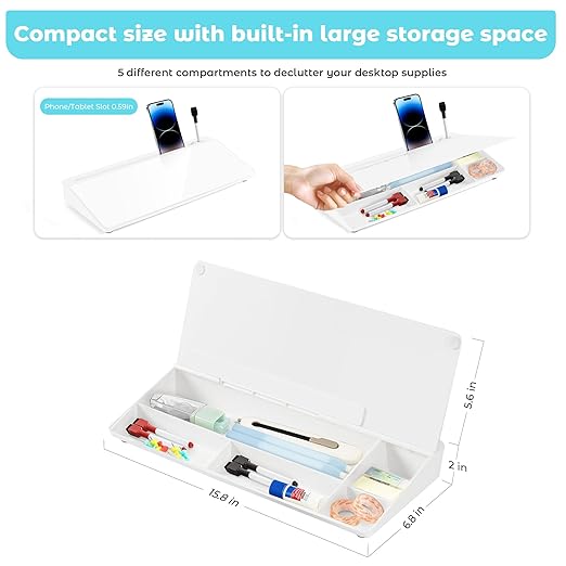 Glass Desktop Whiteboard with Storage, Desk Dry Erase Board Small White Board - Image 2