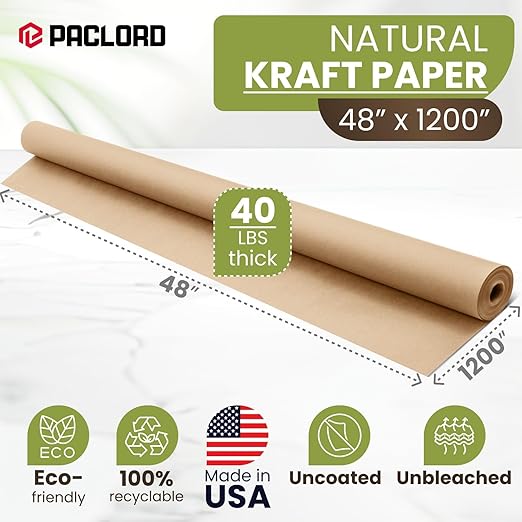 48" x 1200" Natural Kraft Paper Roll – USA Made Non-Toxic, 100% Recyclable - Image 2