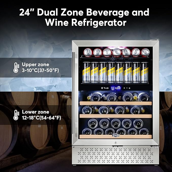 Tylza Wine and Beverage Refrigerator, 24 Inch Dual Zone Wine Fridge Built-in or - Image 4