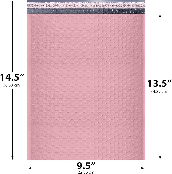 Light Pink Large Poly Bubble Mailers 9.5x14.5 inch #4 | Self Seal Padded - Image 2