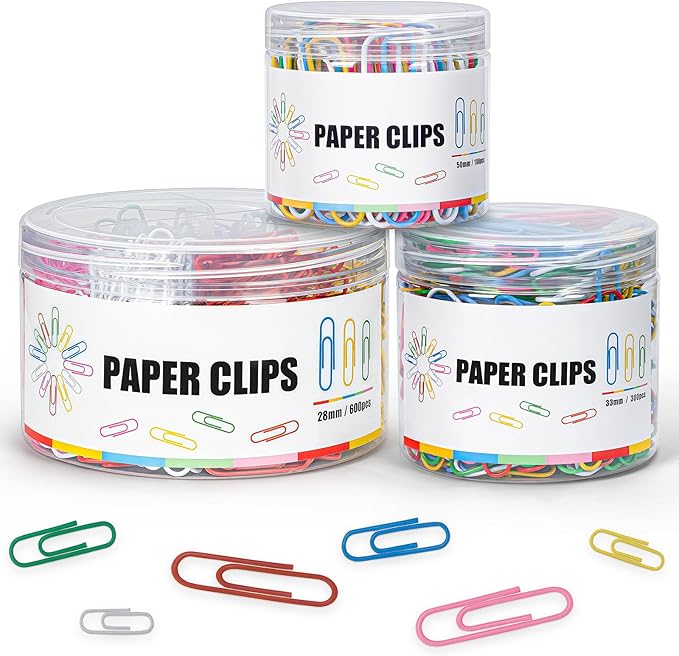 1000 Paper Clips Assorted Sizes, and Small Colored Paper Clips, Home by BainGeskFocusonToys