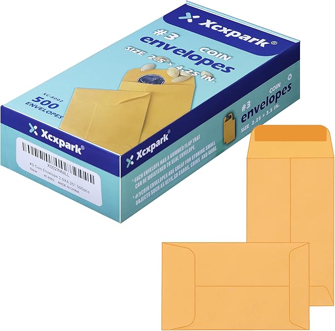 500 PCS #3 Coin Envelopes, 2-1/2” x 4-1/4” inches Brown Kraft Envelopes Classic by Xxcxpark