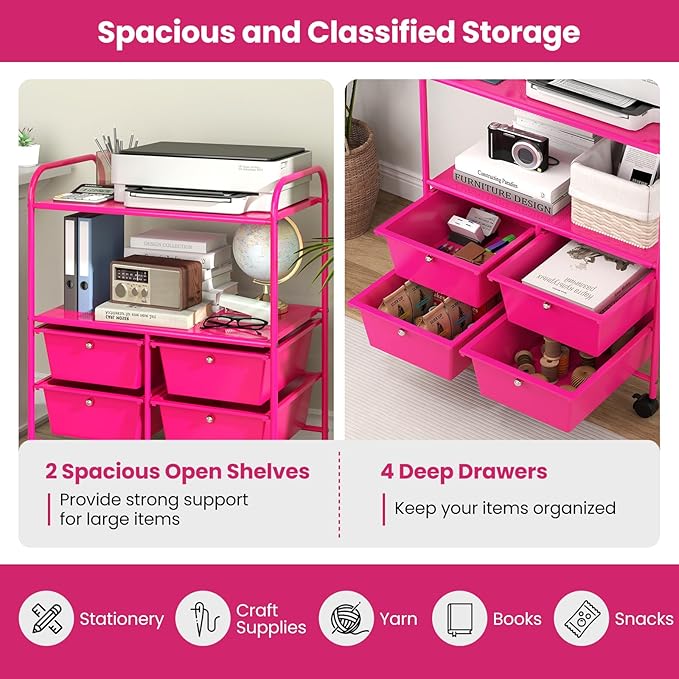 Giantex Rolling Storage Cart w/ 4 Drawers 2 Shelves Metal Rack Shelf Home - Image 4