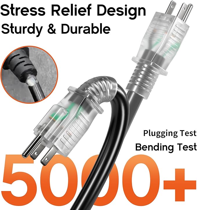 50 ft 12 Gauge Heavy Duty 3 Outlet Extension Cord Splitter - Image 5