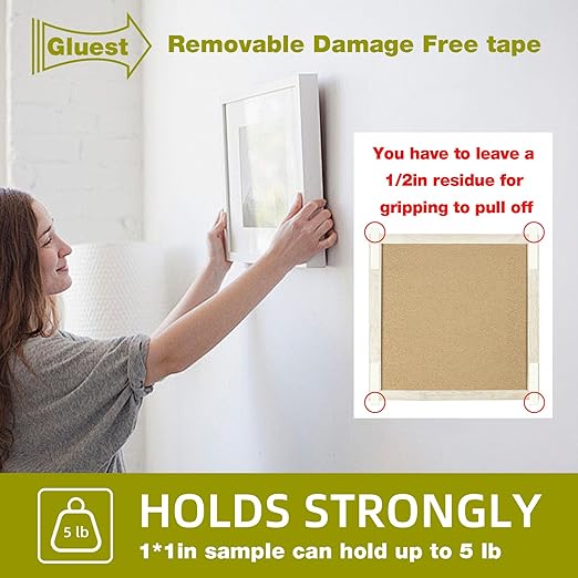 Damage Free Double Sided Tape 0.39in x 20ft, Removable Picture Hanging Strips - Image 3