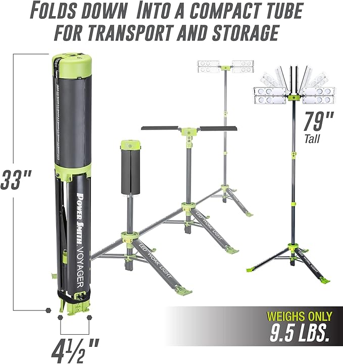 PowerSmith Voyager PVLR8000A 8000 Lumen Collapsible Cordless Tripod LED Work - Image 2