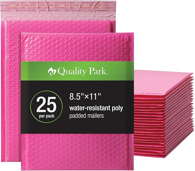 Quality Park Bubble Mailers, 8.25 x 11 Shipping Envelopes, Water Resistant Pink by Quality+Park