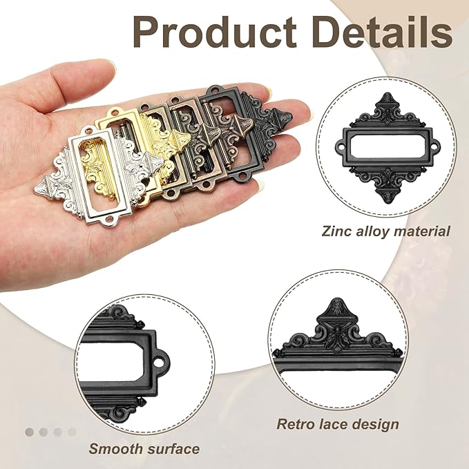 uxcell 10 Pcs Metal Label Holder, 2.2 x 2.4 Inch Small Vintage Card Frame Tag - Image 3