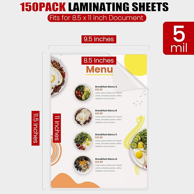 CAREGY Thermal Laminating Pouches, 150 Pack Laminating Sheets, 5 Mil, 9 x 11.5 - Image 2