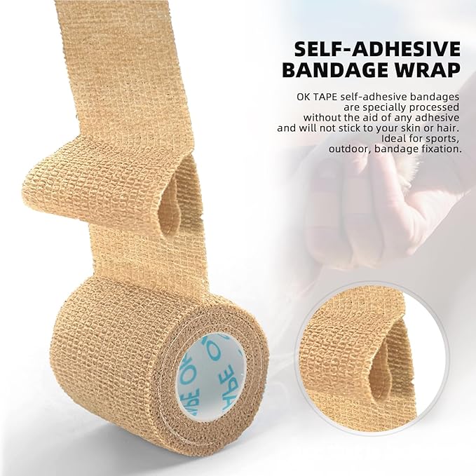 OK TAPE Self Adherent Cohesive Bandages Wrap 24Packs, Non-Woven Self Adhesive - Image 3