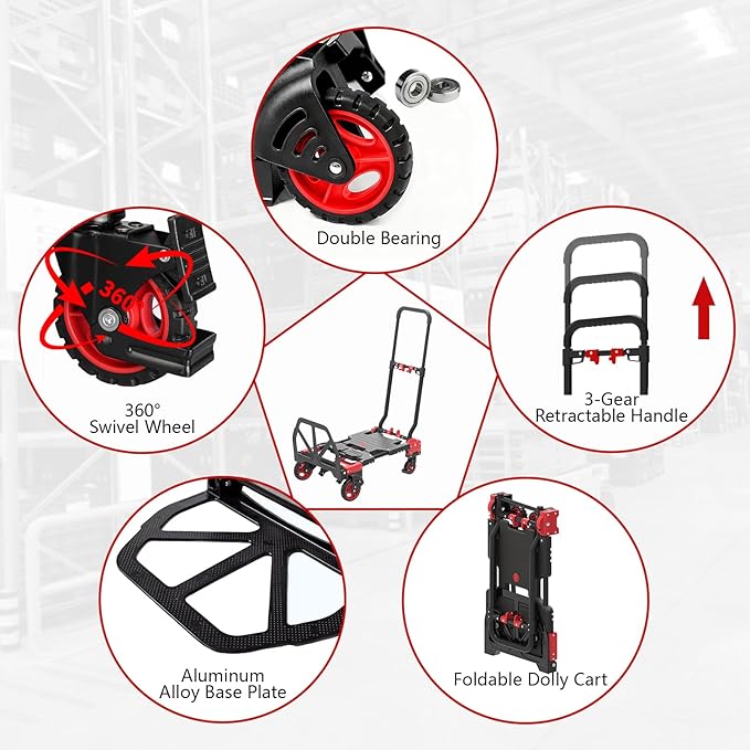 2 in 1 Hand Truck Dolly Foldable, 330LB Folding Hand Truck Heavy Duty Carrying - Image 6
