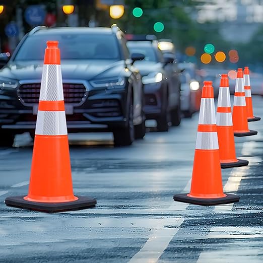 8 Pack 28 Inch Orange PVC Traffic Cones Black Base Stable Flexible, Road Safety - Image 7