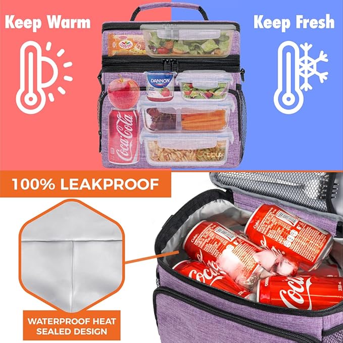 opux Insulated Lunch Bag for Men Women, Large Dual Compartment Cooler Bag - Image 4