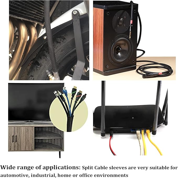 Black Braided Cable Management Sleeves Wire Loom Tubing Cord Protector - Image 5