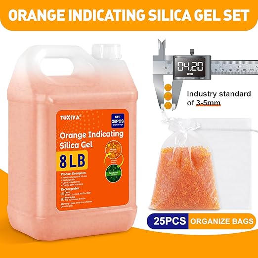 8 LBS Orange Indicating Silica Gel Desiccant Beads, Rechargeable Silica Gel - Image 2
