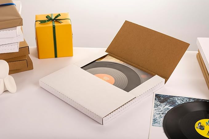 White 12" Vinyl Record Shipping Boxes, 12.8"L x 12.8"W x 1"H Corrugated - Image 2