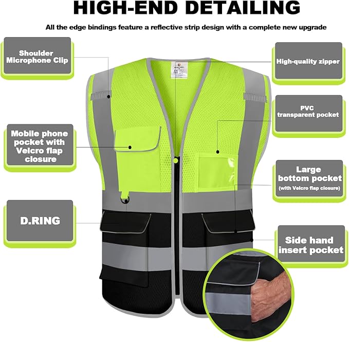 BeautyWill Custom Safety Vest Customized Logo Class 2 High Visibility - Image 3