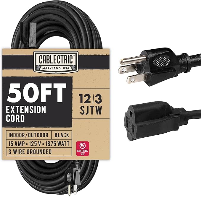 50 Ft Black Oil Resistant Extension Cord by Cablectric