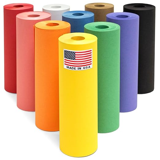 9" x 1200" USA-Made Multi-Color Kraft Paper Rolls, 45 lbs/66 GSM, 10 Rolls Set by Paclord