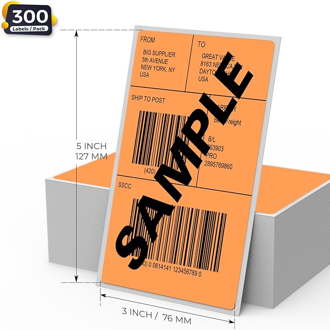 Orange Thermal Labels 3 × 5 Inch Vinyl Self-Adhesive Fanfold Direct Shipping - Image 7