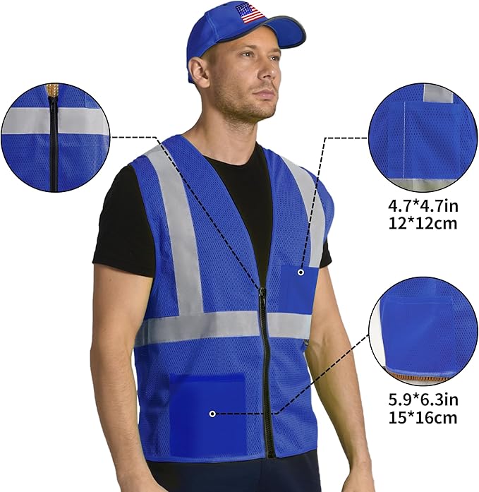 AYKRM 2 Pockets Reflective Safety Vest High Visibility Class II Mesh Vest - Image 2