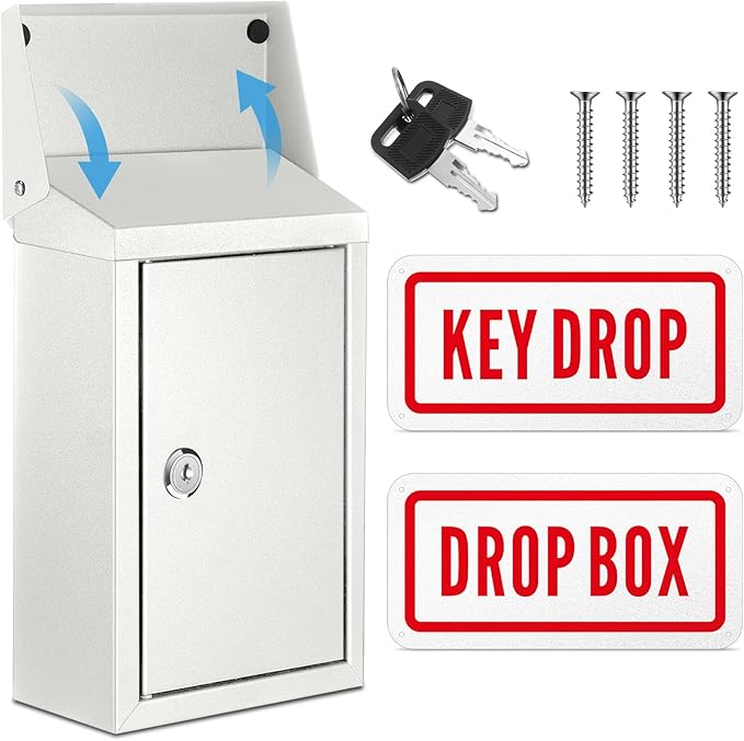 Metal Mount Wall Donation Box Key Lock Money Cash Drop Box by Yaocom
