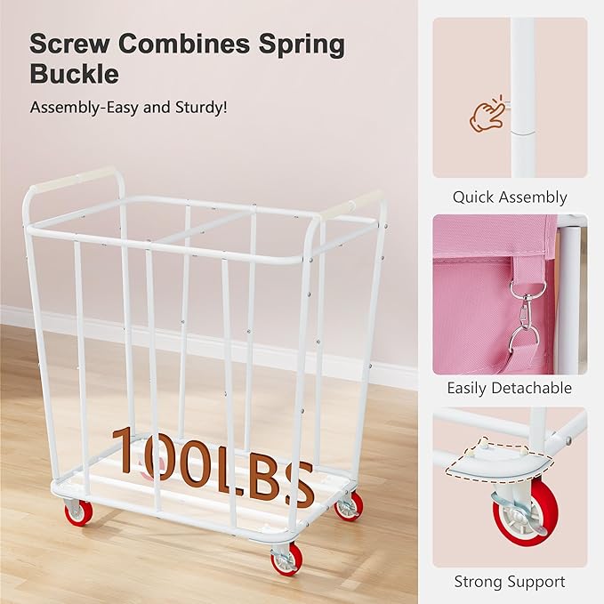 Hoctieon 2 Section Laundry Sorter Cart, 400L Rolling Hamper - Image 4