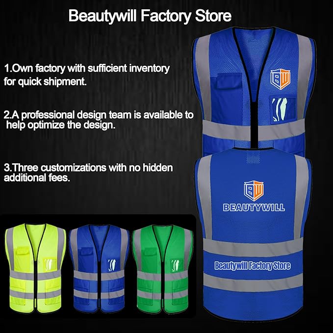 BeautyWill 10/20 Pack Custom Logo Safety Vest, Bulk High Visibility Class 2 - Image 5