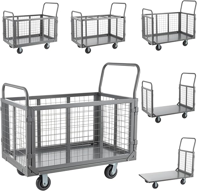 Platform Truck Cart with Cage, 5 in 1 Heavy Duty Platform Carts with Cage 2000 by SmarketBuy