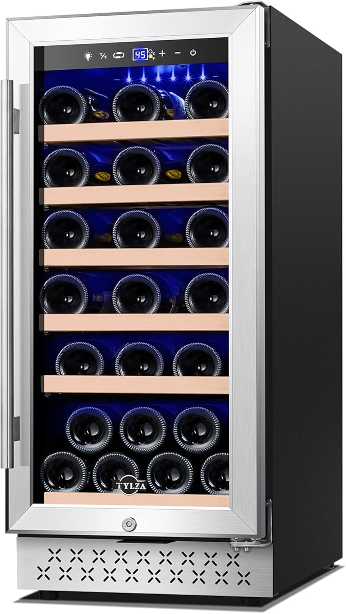 Tylza 15 Inch Wine Cooler Under Counter, 30 Bottles Built-in Wine Fridge by TYLZA