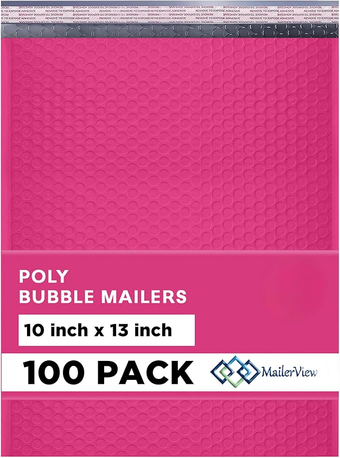 Hot Pink 10x13 Inch Poly Bubble Mailers |Self Seal Padded Envelopes by MAILERVIEW