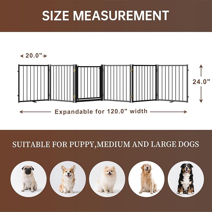 6 Panels Full Metal Freestanding Dog Gates - Image 2