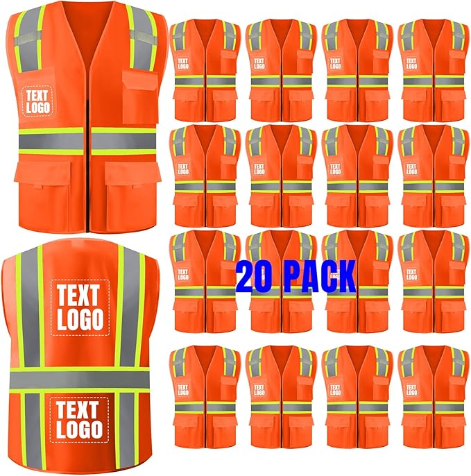 BeautyWill 10/20 Pack Custom Logo Safety Vest, Bulk High Visibility Class 2 by BeautyWill