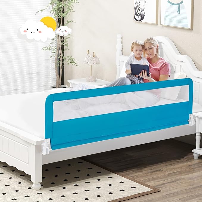 BABY JOY Bed Rails for Toddlers, Upgraded Swing Down Bed Guard w/Safety Strap - Image 9