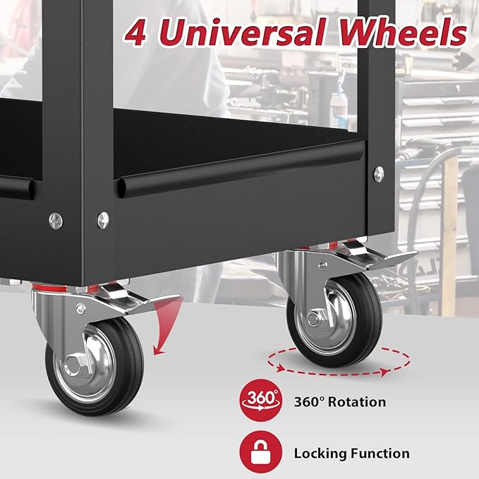 3 Tier Rolling Tool Cart on Wheels, Heavy Duty Industrial Utility Cart Service - Image 7