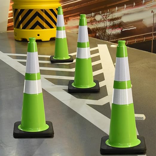 Fluorescent Green PVC Traffic Cones, Heavy Black Base Parking Lot Cone - Image 7