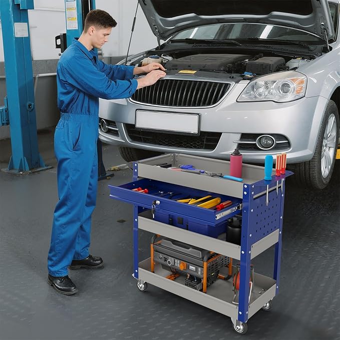 3 Tier Rolling Tool Cart on Wheels, 450 LBS Capacity Tool Cart - Image 8