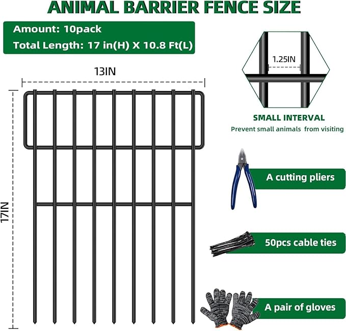 10 Panels Garden Fencing Animal Barrier, 17in X 10.8ft No Dig Dog Fence - Image 3