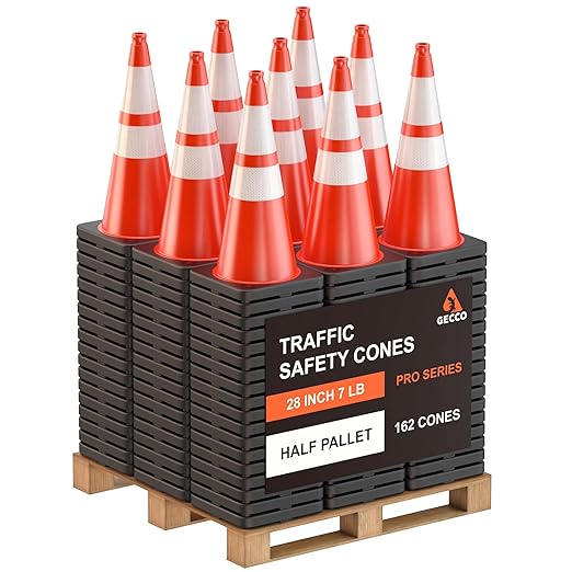 GECCO ™ 28 Inch 7 Lb Heavy Duty Orange Traffic Cones in Bulk | Durable Safety by GECCO