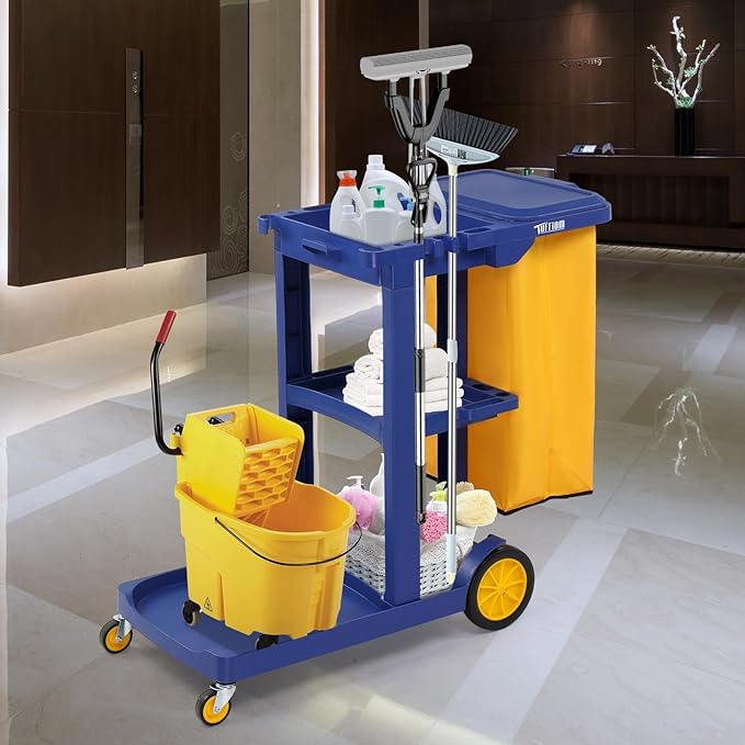 TUFFIOM Commercial Traditional Cleaning 3-Shelf Janitorial Cart, 500 Lbs - Image 7