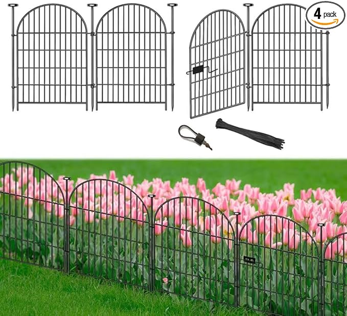 Tall Garden Fence with Gate, 4 Panels Fences by Okaygardn