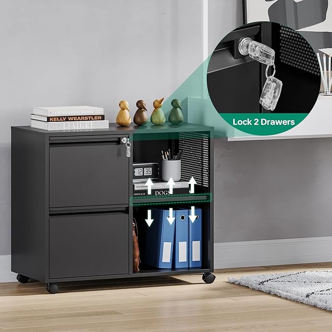 Letaya Mobile File Cabinet, Metal Lateral Rolling Printer Stand Filing Cabinets - Image 7
