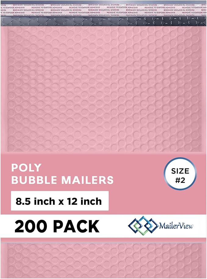 Light Pink Poly Bubble Mailers 8.5x12 inch #2 | Self Seal Padded Envelopes | by MAILERVIEW