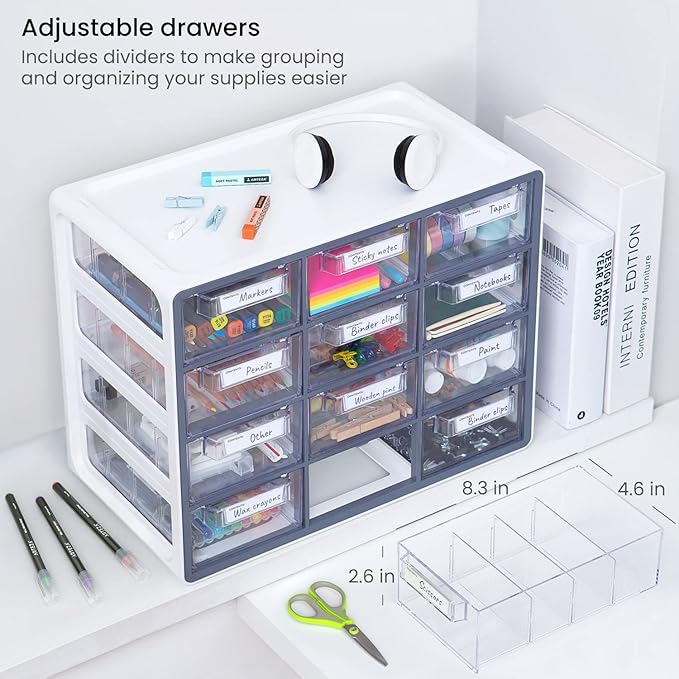 Arteza 12 Drawer Organizer and Storage Cabinet – Clear Plastic, Stackable - Image 5