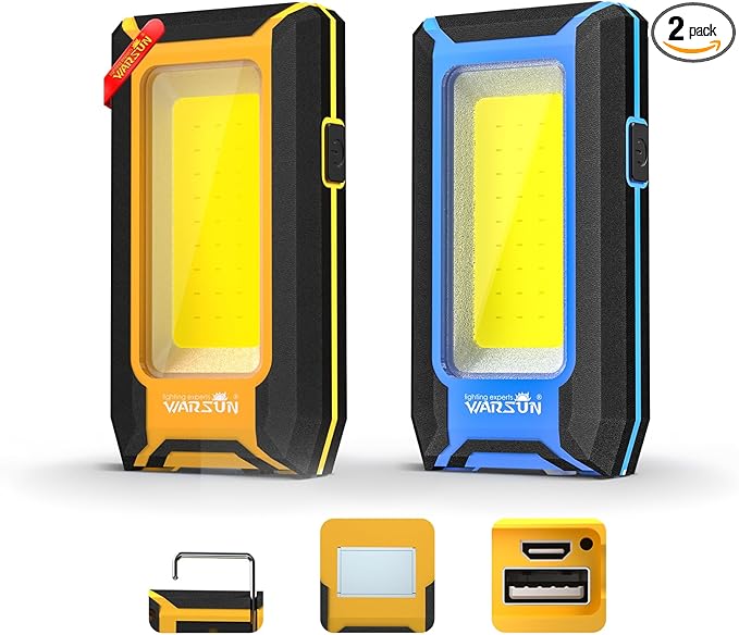 WARSUN 2PC LED Work Light Rechargeable, Magnetic COB Portable Worklights by WARSUN