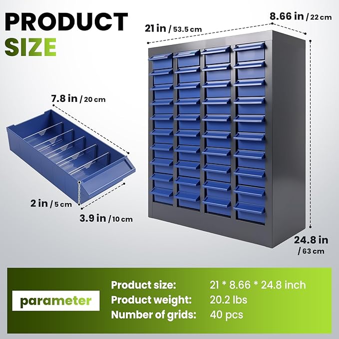 Part Cabinet with 40 Drawers, Shelves & Label Stickers - Image 2