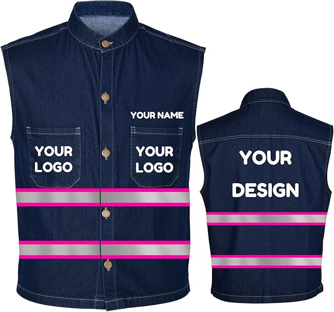 YOWESHOP Men's Reflective Safety Denim Vest，Custom Safety Outdoor Denim Work by YOWESHOP